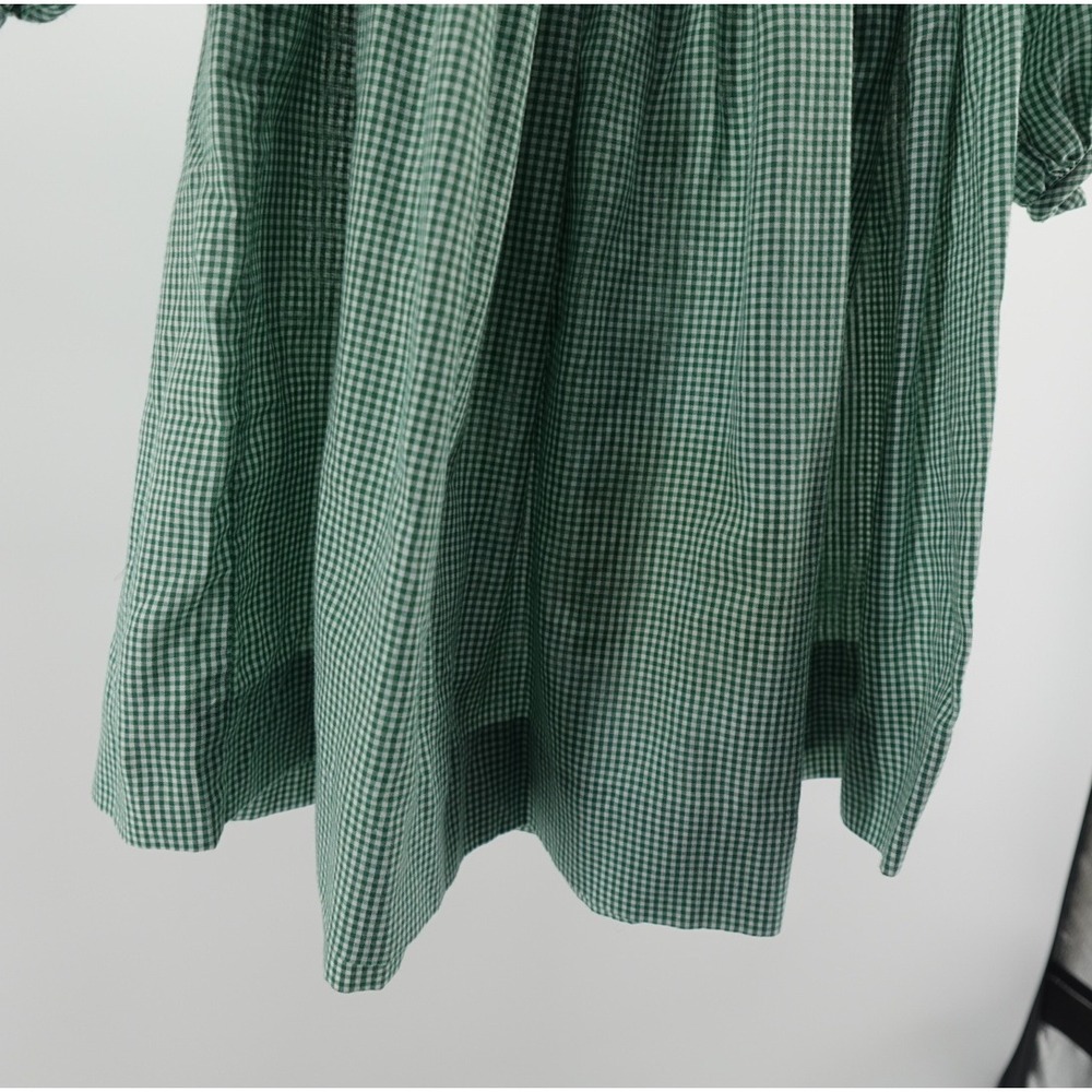 Green Gingham Hand Smocked Bishop Dress Kids Red Floral Embroidery Christmas 24m - Picture 4 of 10